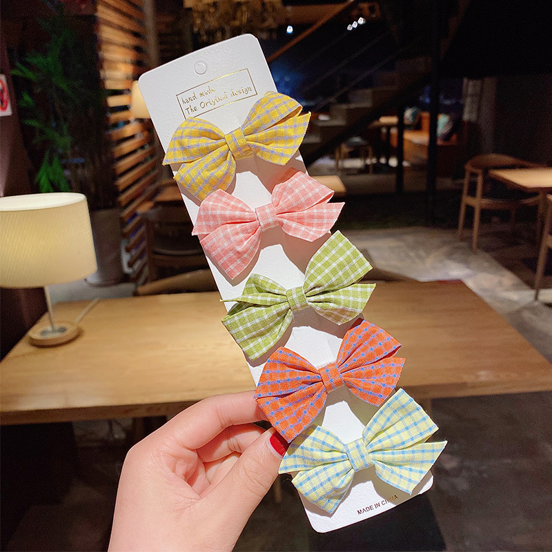 Horquillas de estrella con estampado de cuadros para niñas, pinzas para el pelo, diadema dulce, pasadores, accesorios de lazo de , 5 piezas por juego: Gris