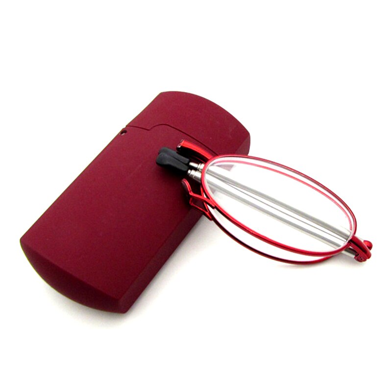 +1.5 2.0 2.5 3.0 3.5 4.0 Foldable Presbyopic Eyeglasses Folding Reading Glasses with Case oval Full Metal Frame Red