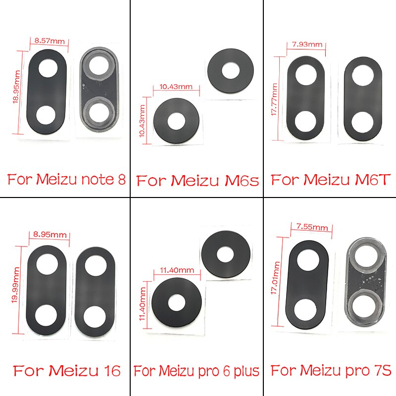 couvercle d'objectif en verre de caméra arrière avec colle autocollante pour Meizu Pro 6 plus 6S 7S 16TH M6S M6T Note 8 V8 pièces de rechange