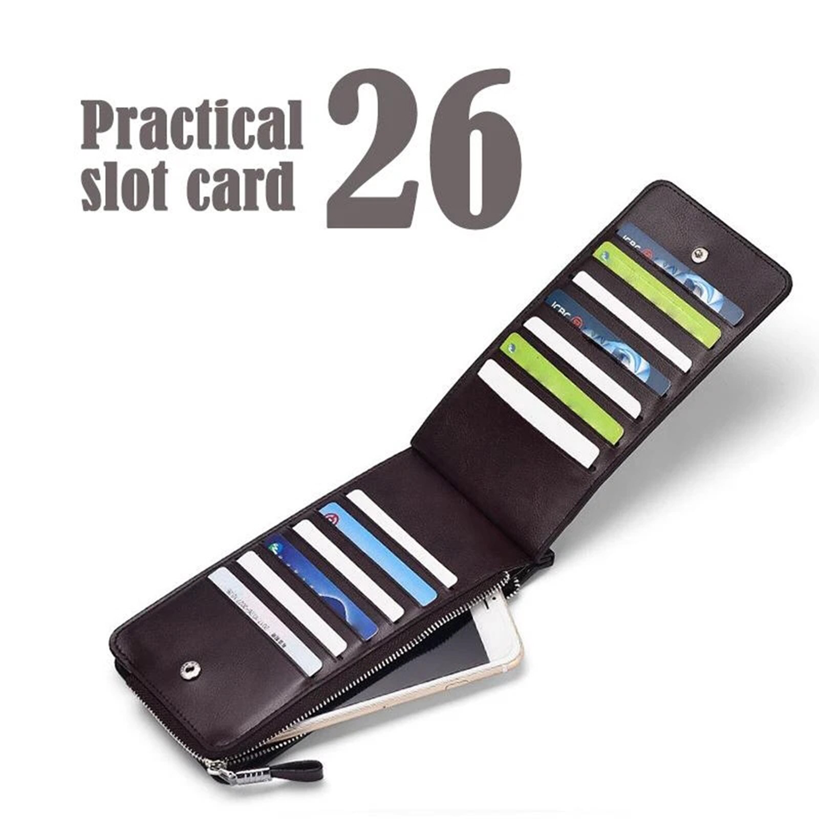 Double Zipper Multifunction Card Holder Portable ID Card Credit Card Holder Wallet Unisex-B5