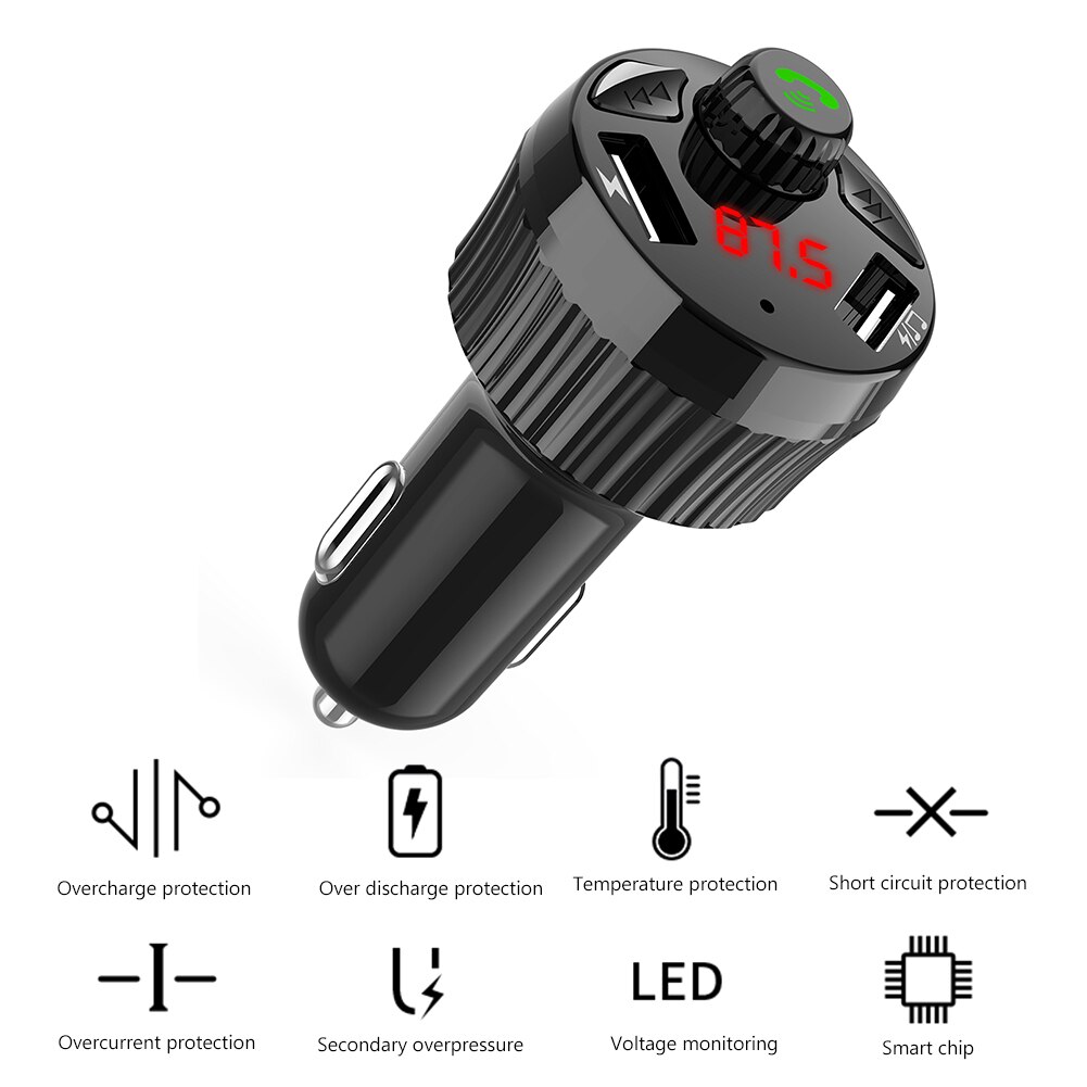 Cargador USB para coche, accesorio manos libres, Bluetooth 5,0, transmisor inalámbrico de FM, reproductor MP3 manos libres