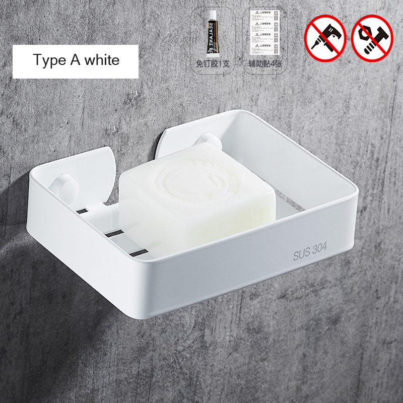 Bathroom Shower Soap Dish Storage Stainless Steel Holder Matal Soap Holder Bathroom Container Organizers: TypeA-white