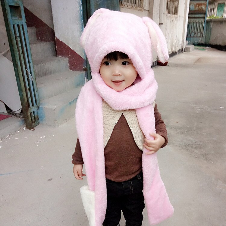 Børns s 3 stk/sæt tørklæde kasket handske 195 x 17cm hijab vinter søde børns kaninvarmere pashminas sjal wraps tørklæder: 3