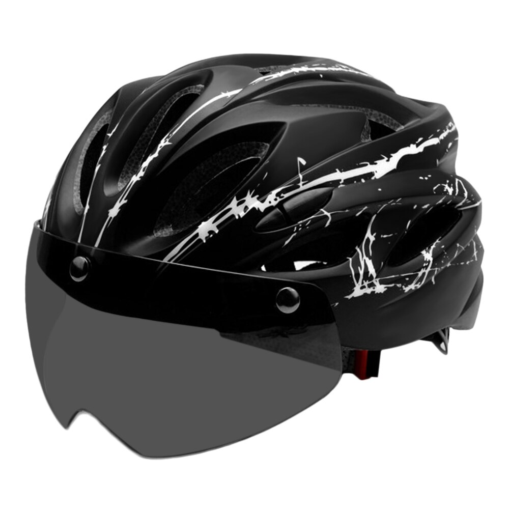 Lixada cykelhjelm justerbar med aftagelige magnetiske beskyttelsesbriller mountain road cykelhjelme sikkerhedsbeskyttende hjelm 18 ventilationsåbninger: Sort hvid