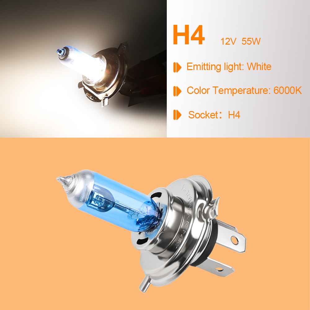 10  h4 halogenlampor till bil 100w 12v 60/55w halogenlampor för helljus och halvljus ,  p43t 9003 superxenon vita 6000k