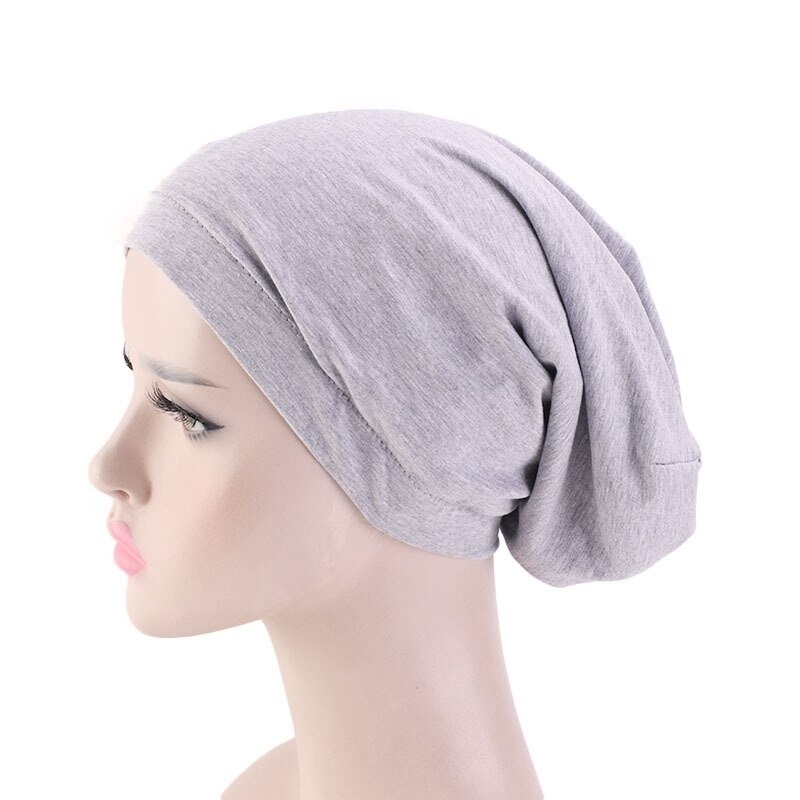 Kvinnor satin foder chemo hår keps elastiskt band nattsömn mössa cancer mössor kepsar huvudbonader hårstyling accessoarer: Grå