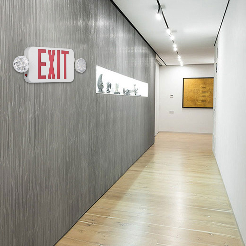 AC120/277V Rode Exit Sign Leds Combo Noodverlichting Met Verstelbare Twee Hoofd Backup Batterys Wall Mount Plafond lichten