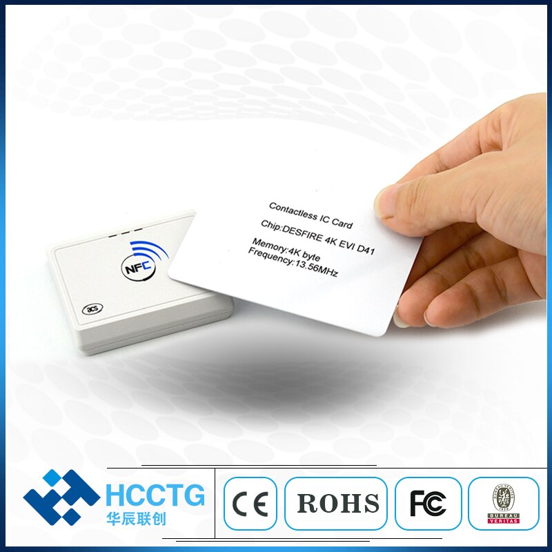 Lang rekkevidde trådløs ios android bluetooth rfid reader writer nfc kortleser 13.56 mhz acr 1311u-n2