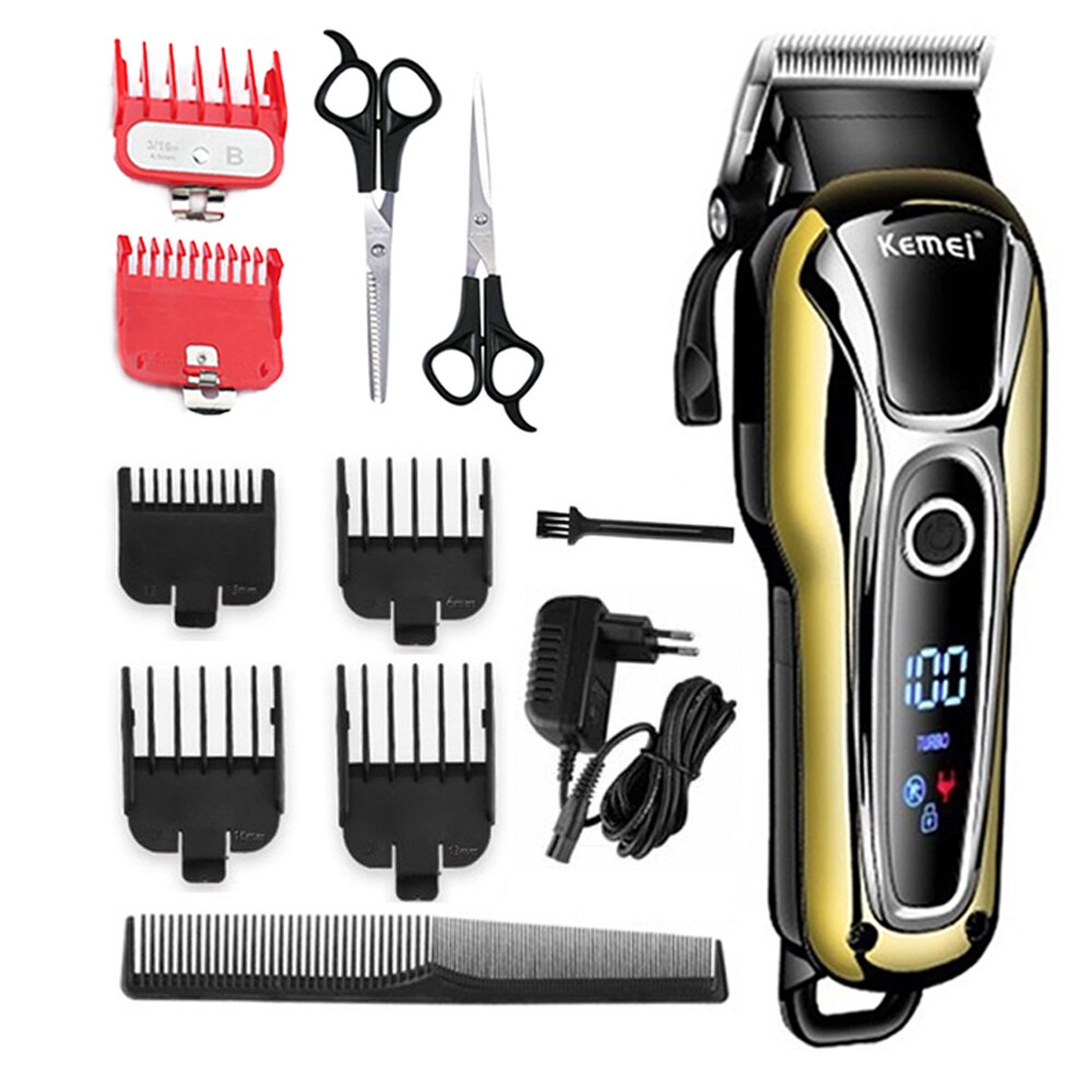 Kemei haar Haarschneidemaschine Haar Trimmer in Haar Schermaschinen für männer elektrische Trimmer LCD Anzeige maschine Barbier Haar Cutter 5: 6Kämme Schere