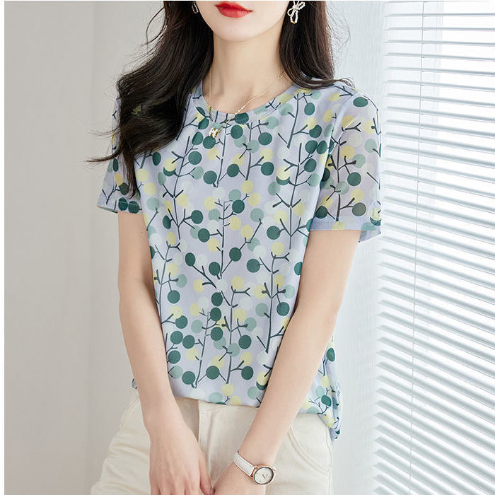 Zomer Koreaanse Stijl Bloemen Casual Trui Vrouwelijke Elegante Mode Print Korte Mouw Tops Vrouwen Chiffon Zweet Femme Kleding: XXL / Ivoor