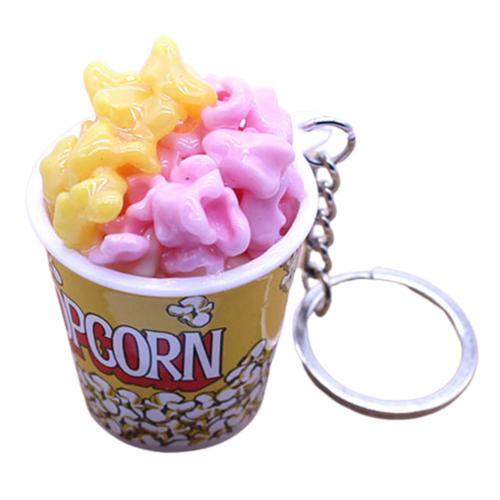 LLavero de cubo de palomitas de maíz de simulación creativa, Mini taza de tentempié colgante de llavero, , juguetes educativos para niños,: Yellow Pink