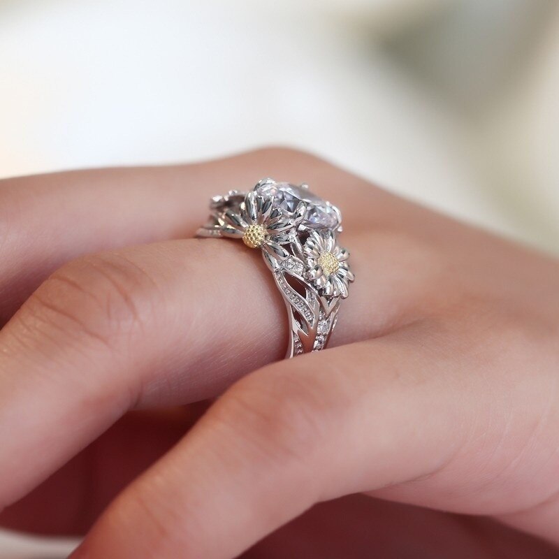 Anneaux de tournesol CC pour femmes, bijoux de mariage de fiançailles, pierre ronde, zircone cubique, accessoires CC2012