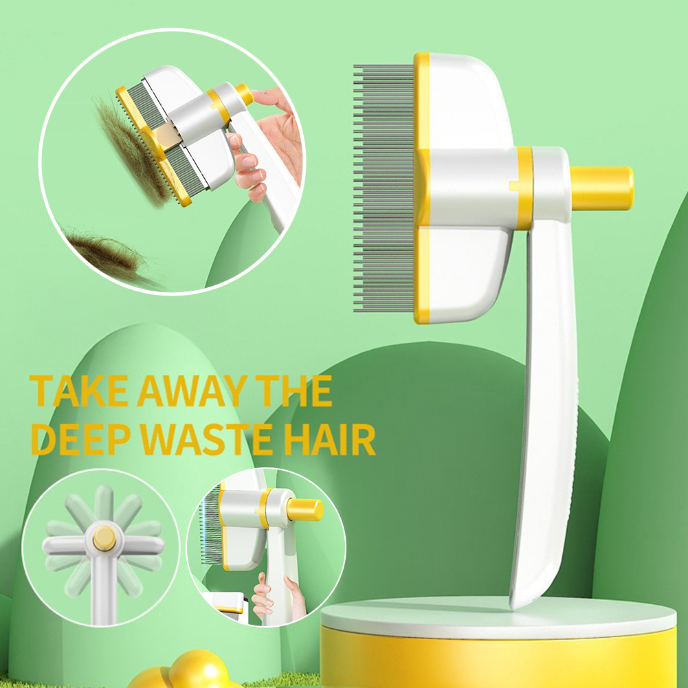 Stainless Steel Pet Grooming Brush One-Button Pet Hair Remover Pet Cleaning Comb for Loosening Up Removing Debris