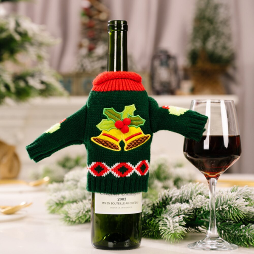 Kerst Gebreide Kleding Wijn Set Champagne Fles Cover Bag Wijnfles Tas Tafel Decoratie Kerst Decor: C