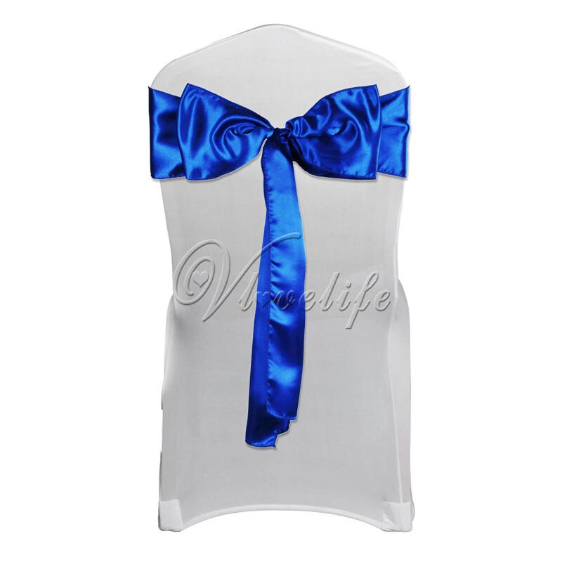 Satin stol sash sløjfe 6 "  x 108 " til banket bryllup fest banket sløjfer sommerfugl håndværk stole betræk dekoration: Kongeblå