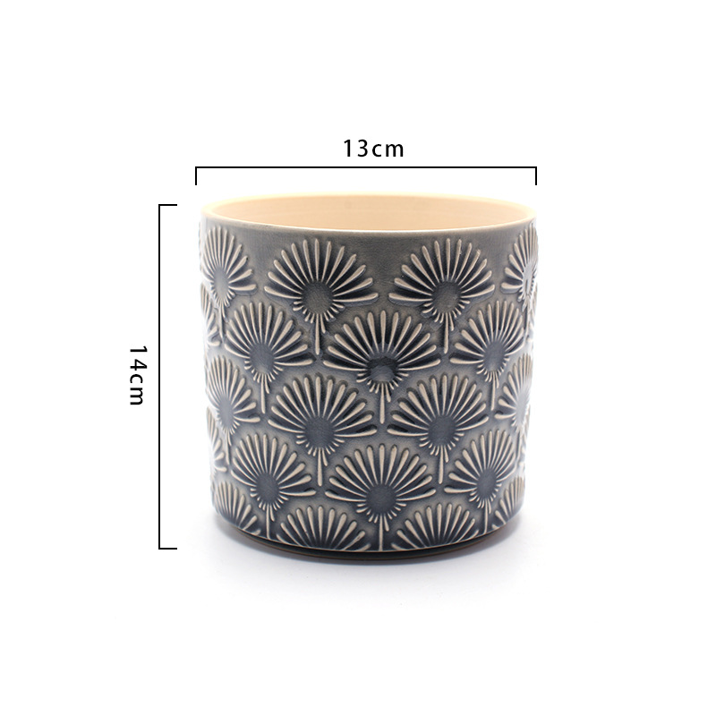 Japanese Style Ceramic Flower Pot Leaf Pattern Vase Dandelion Pattern Vase Simple Style Home Desktop Decor Garden Decoration: Dandelion dark grey