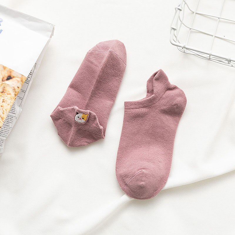 Kawaii Bestickt Katze fuchs Frauen Socken Glücklich Knöchel Lustige Socken Frauen Baumwolle Sommer 1 Paar Süssigkeit Farbe: 3