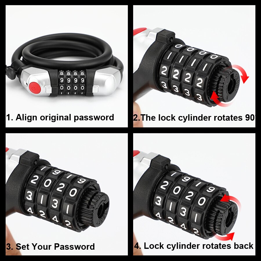 NEWBOLER LED Bicycle Lock MTB Road Bike Wheel Lock Anti-theft Motorcycle Scooter Cycling Password Lock Mount Bicycle Accessories