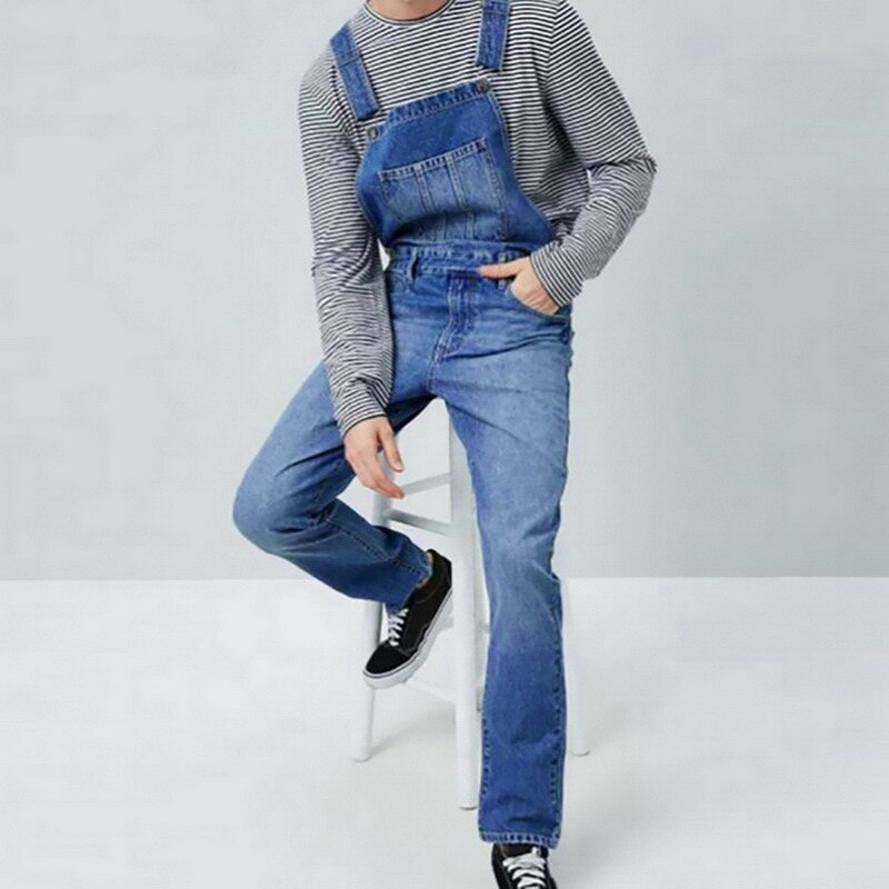 Pantalones vaqueros con pechera para hombre, petos vaqueros largos lavados, monos vaqueros rectos de Hip Hop, ropa de calle, mono Masculino