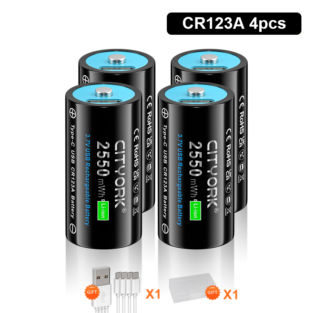 CITTORK 100% pojemność 3,7 V CR123 CR123A akumulator typu C USB ładowanie RCR123 16340 16350 baterie litowo-jonowe: czarny