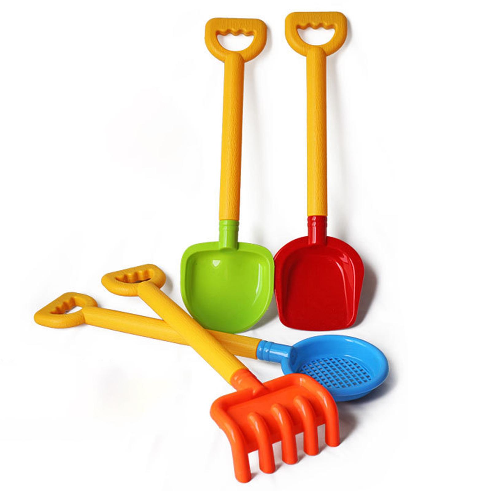 Kids Long Handle Sand Plastic Shovels for Sand &amp; Beach Complete Set Bundle - 4 Pack