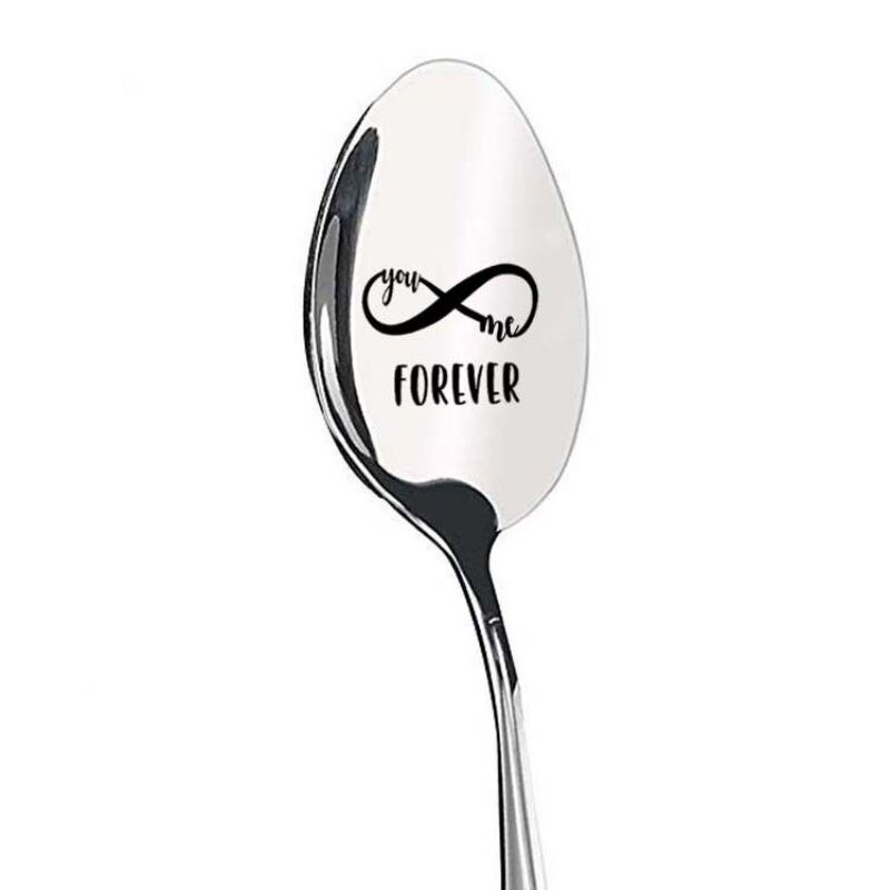 Vajilla de cocina creativa, cuchara de acero inoxidable con mango largo, cuchara grabada, vajilla decorativa para aniversario de bodas