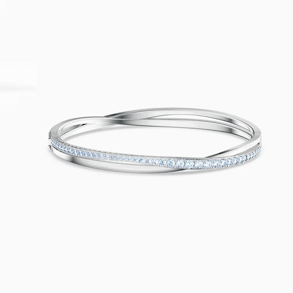 Jewelry SWA1:1, Simple Charm Feather Moon Geometric Crystal Open Bangles For Women