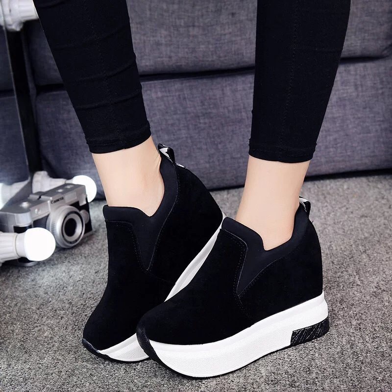 Women Wedge Platform Shoes High Heel sneakers Casual Red Breathable Height Increaseing Canvas Shoes Woman Sneakers: white / 5