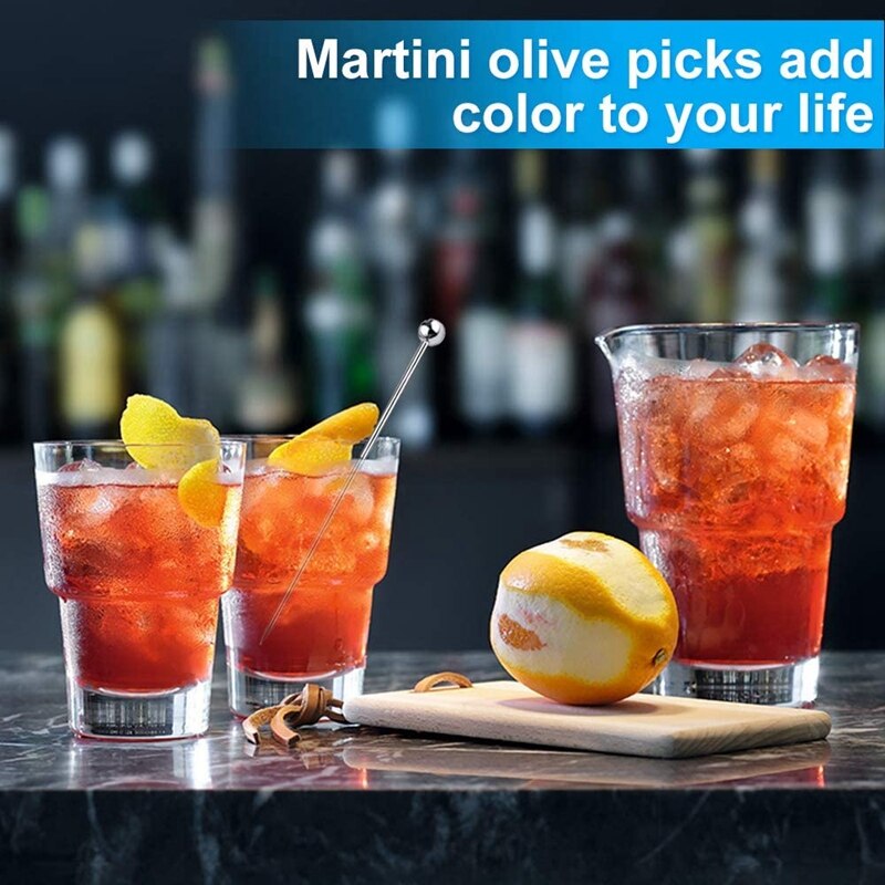 15Pcs Cocktail Picks, 4 Inch Reusable Stainless Steel Martini Picks Cocktail Toothpicks for Olives Appetizers Sandwich