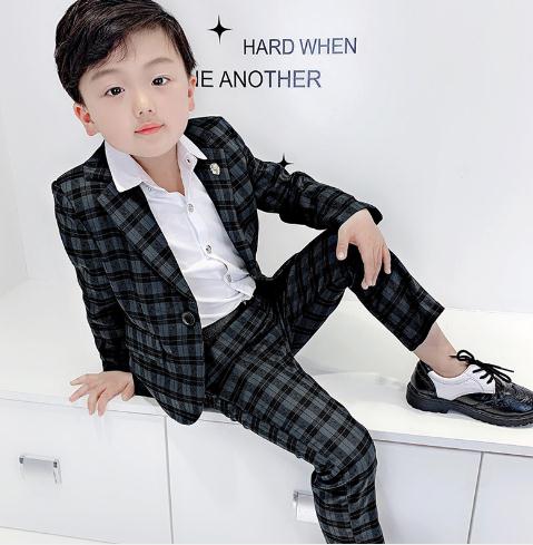 Lilla plaid jakkesæt sæt til drenge enkeltradet drenge jakkesæt til bryllup kostume enfant garcon ægteskab drenge blazer tøj: Som billede 1 / 24m