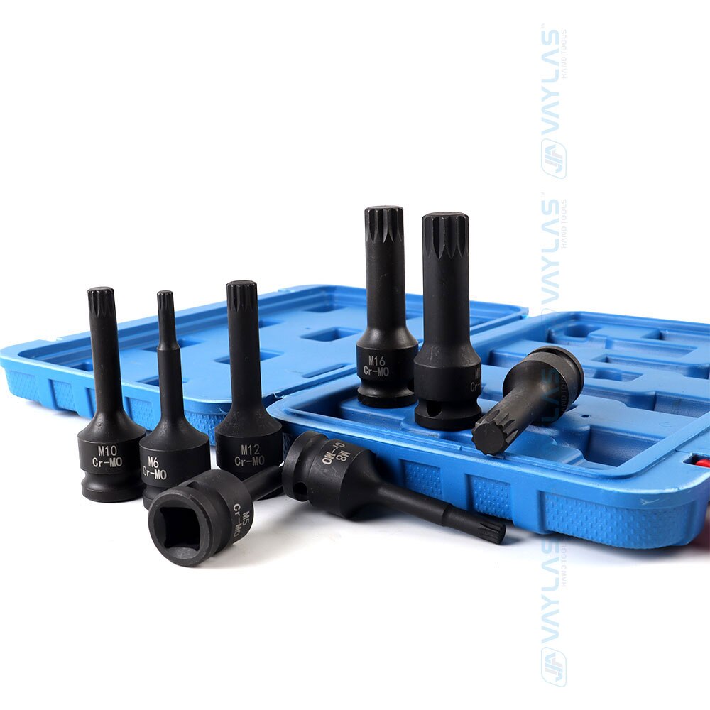 1/2-inch Impact Spline Socket Bit 8Pcs 1/2" Drive Spline Screwdriver Bits M5-M18 Sizes Spline Key Wrench Tools Set for Repair