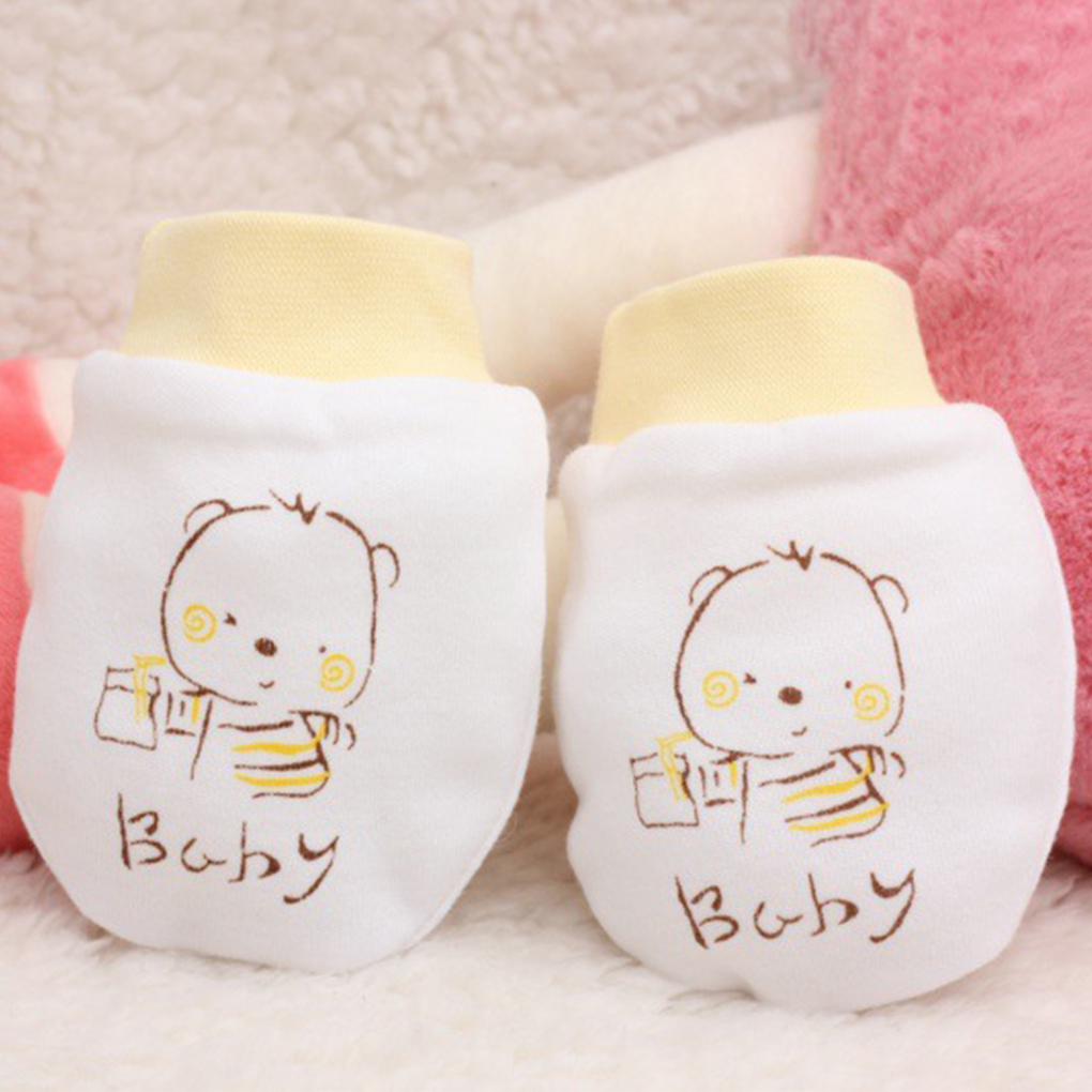 Baby Glove Cartoon Pattern Anti-grasping Gloves Newborn Protection Face 100% Cotton Anti Scratching Gloves: yellow