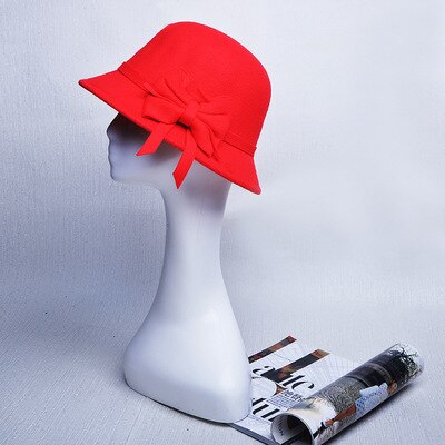 BINGYUANHAOXUAN Vrouwen Vintage Voelde Ronde Cloche Hoed Bloem Boog Fedora Bowler Caps: 4