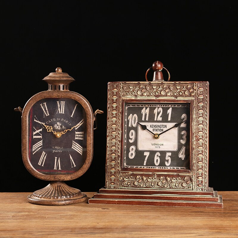 Retro Wrought Iron Desk Clock Home Desktop Distressed Pendulum Clocks Living Room Clocks and Clocks Home Furnishings