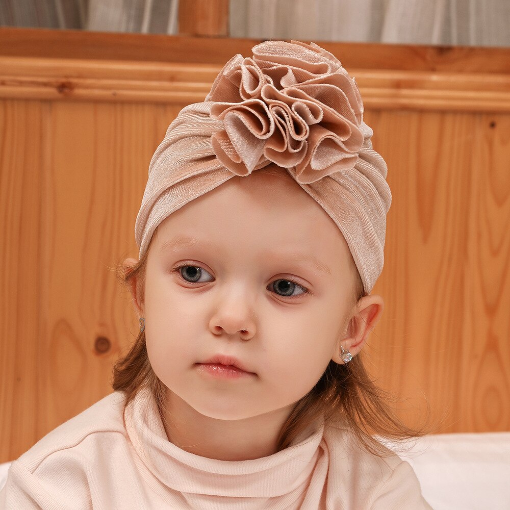Baby pige fløjl turban pandebånd vinter spædbarn beanie cap hat blød knude elastisk ensfarvet hårbånd hovedbeklædning kid hår tilbehør