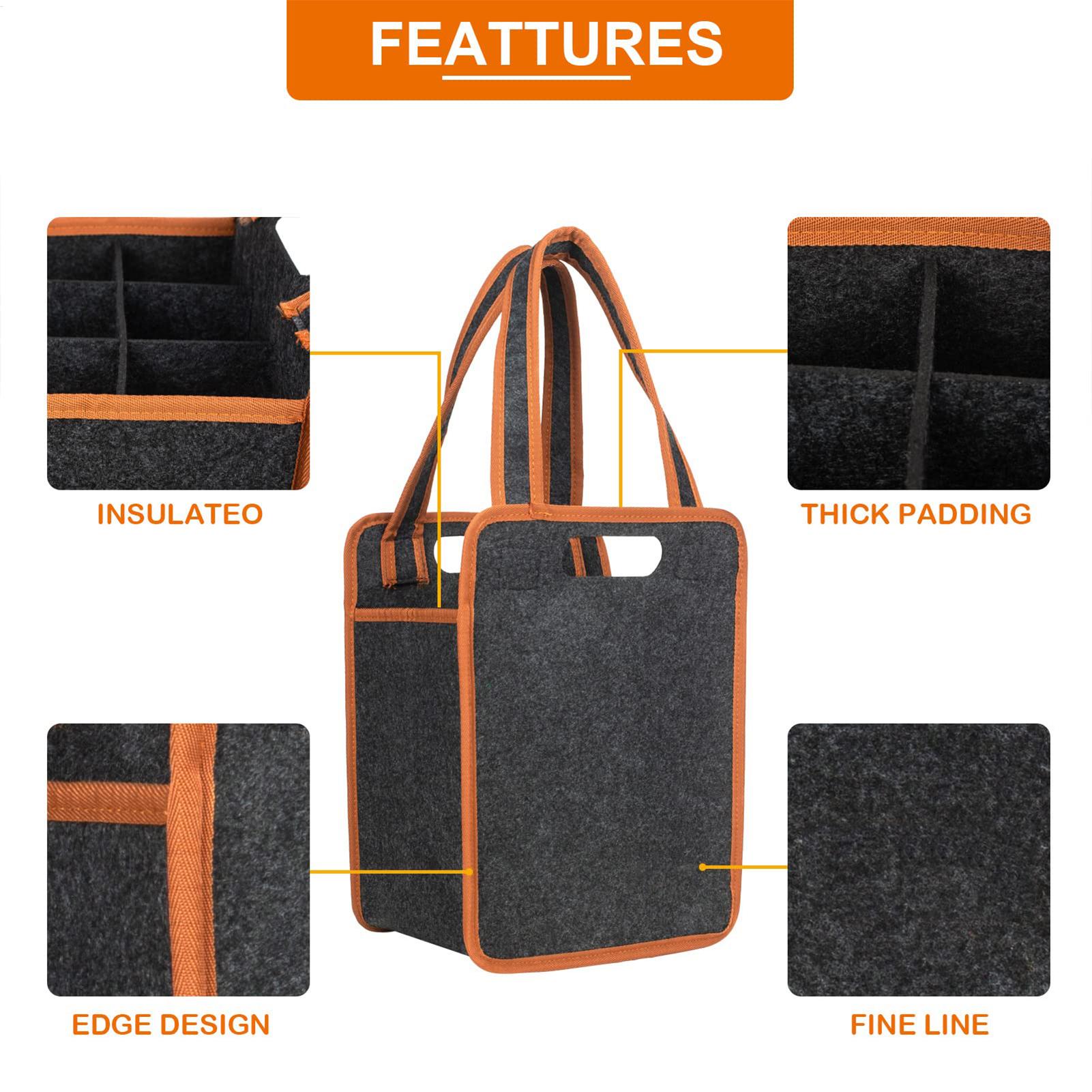 6-flessen wijnkoffer met scheidingswand van vilt, draagbare wijnopbergtas, wijn cadeauverpakking, rode wijn opbergdoos met handvat