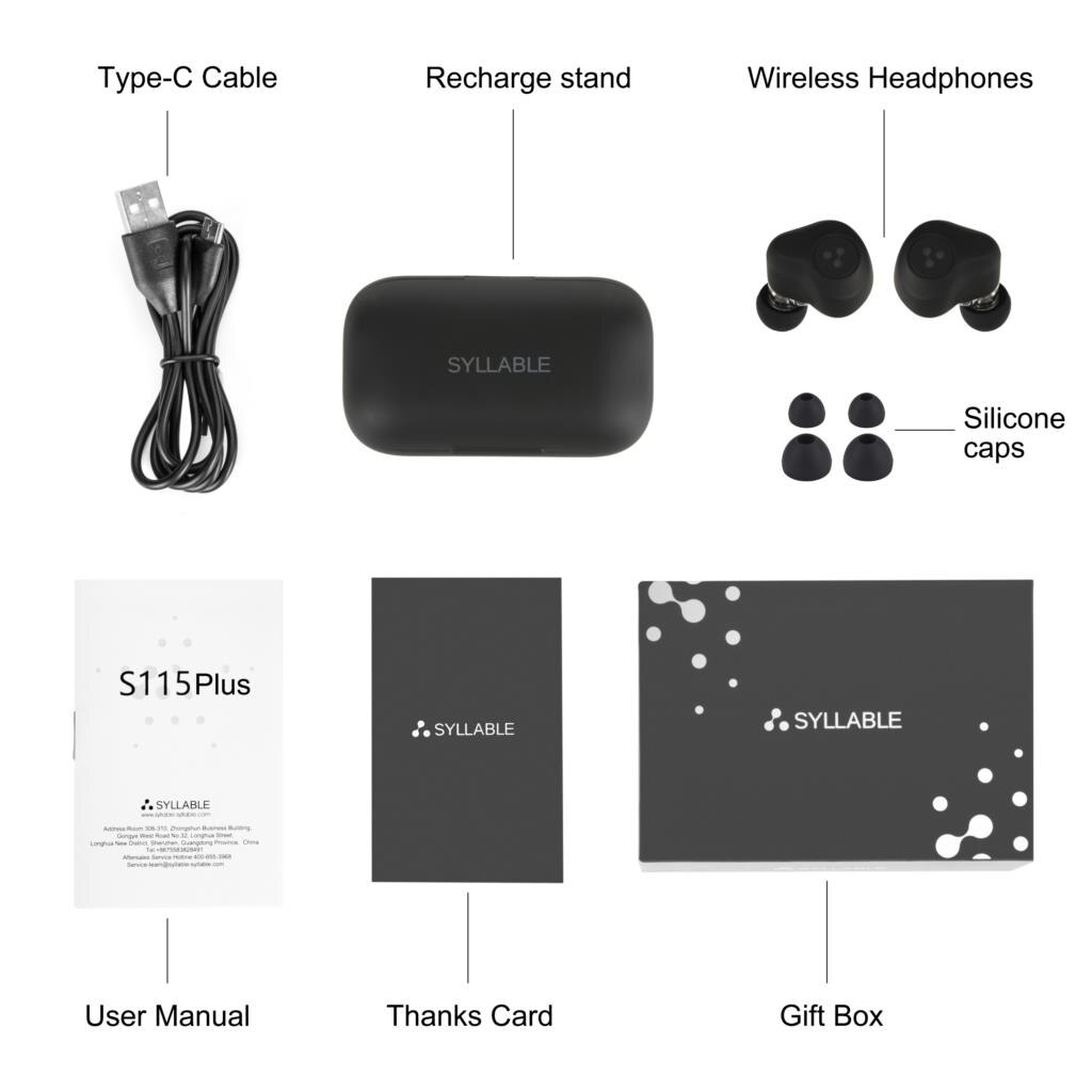 SYLLABLE-auriculares inalámbricos S115 Plus con bluetooth V5.2, dispositivo de audio de graves, con Chip QCC3040, S115 Plus, control de volumen