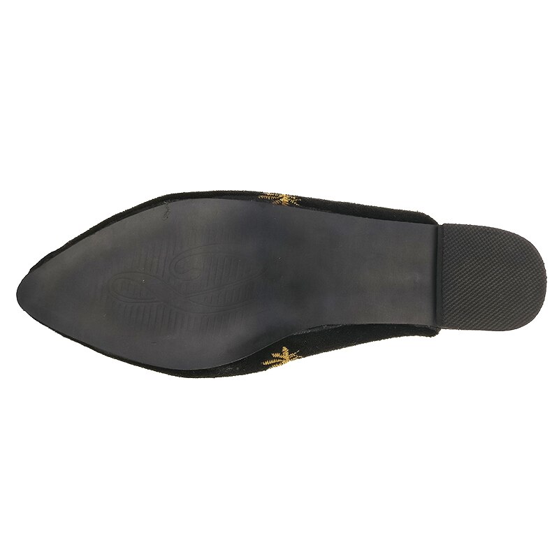 Aphixta femmes chaussures araignée pantoufles broderie peu profonde talon bas plat avec automne fleur Point orteil extérieur noir pantoufle