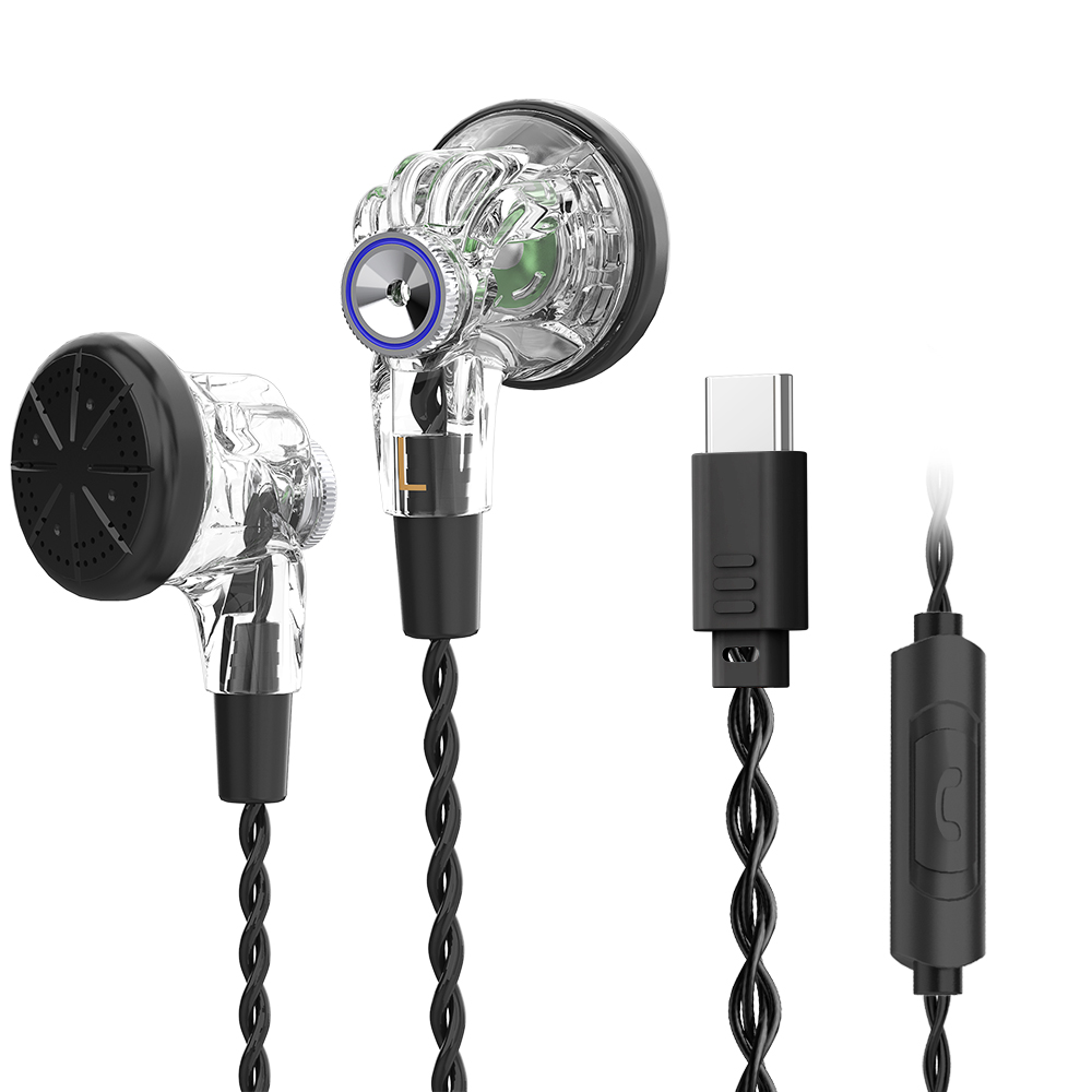 PT03 Typ-C 3,5-mm-Kopfhörer mit Kabel, HD-Anruf, flache Kopfhörer, Sportmusik-Ohrhörer für Telefon, Tablet, Laptop mit Mikrofon: Grau