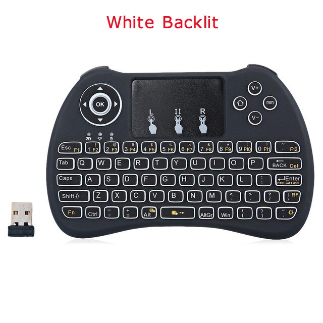 Mini trådlöst qwerty-tangentbord 2.4 ghz luftmus med bakgrundsbelyst smart multifunktions pekplatta spel tangentbord för pc android tv box htpc: Vit bakgrundsbelyst