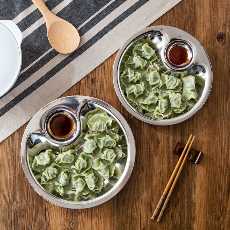 Thick Stainless Steel Vinegar Dish Dumpling Plate Drain Double Tray Fruit Tray Serving Platter Serving Dish