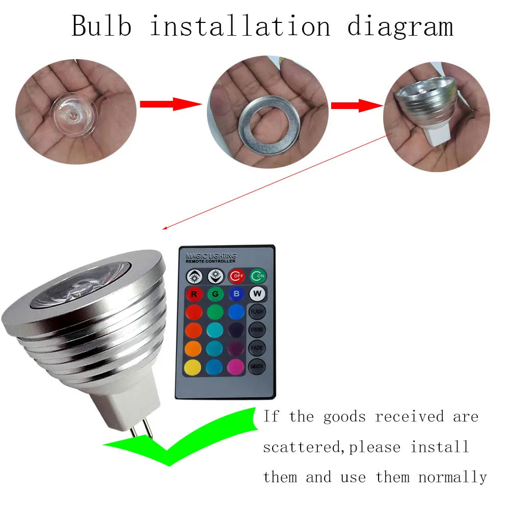 Bombilla LED RGB MR16 de 3W, foco con cambio de 16 colores y control remoto de 24 teclas, CA/CC, 12V, novedad