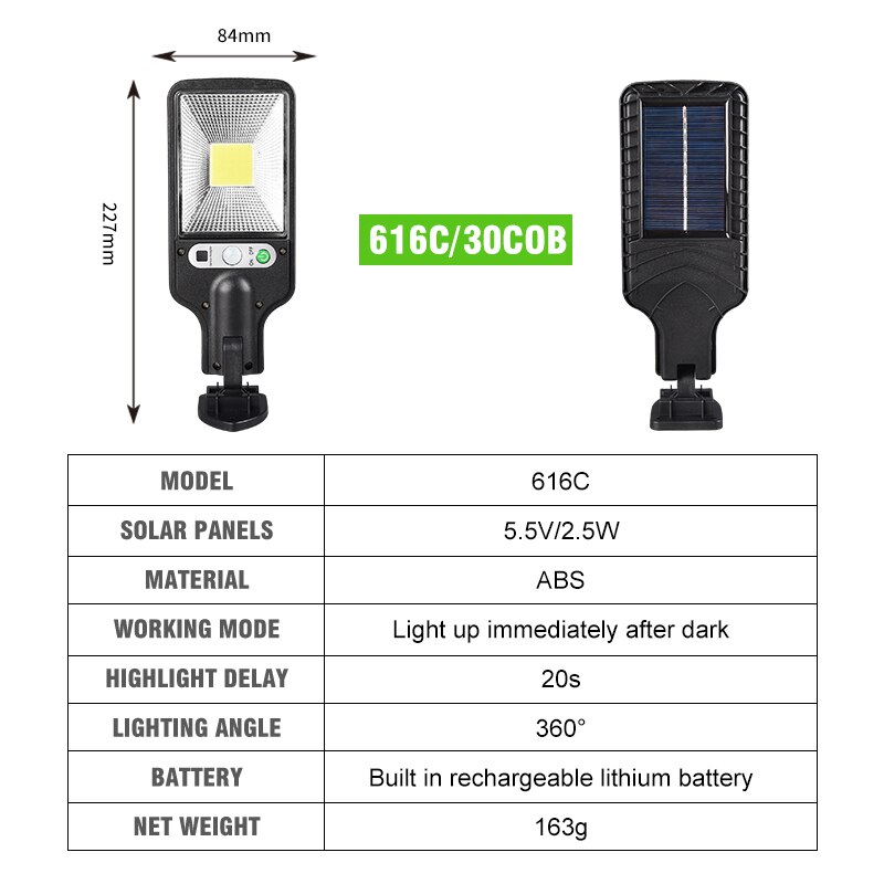 LED Solar Street Wall Light Waterproof PIR Motion Sensor Dimmable Lamp COB Outdoor Garden Industrial Square Highway Road Lamp: 616C