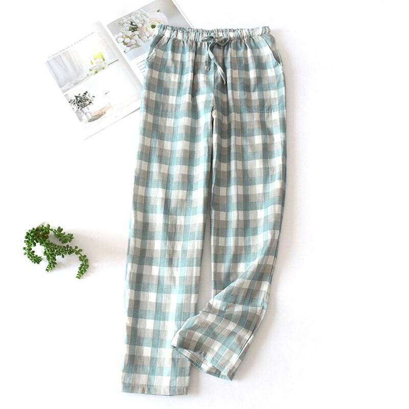 Autumn Women Pajama Pants Casual Loose Pink Green Plaid Pajamas Trousers Comfy Breathable Female Sleep Bottoms Sleepwear: Green / M