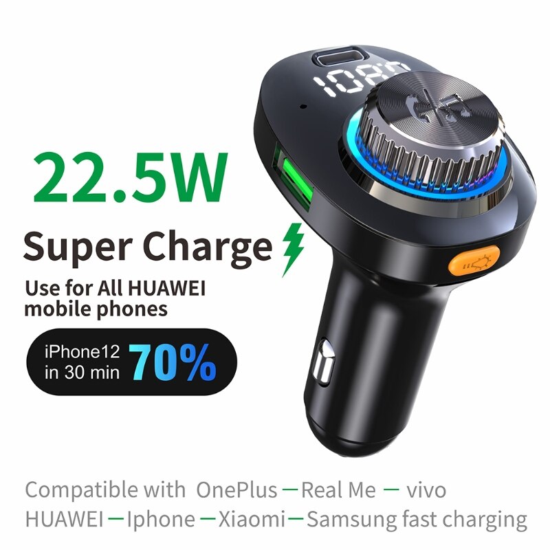 Reproductor de música mejorado para coche, adaptador de carga rápida de 22,5 W, receptor de llamadas manos libres, equipo de música Interior para coche