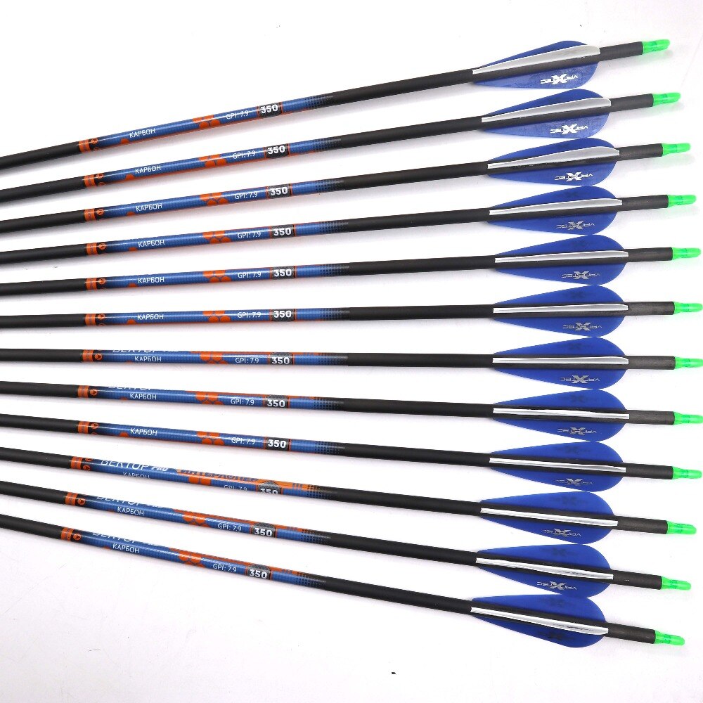 6/12Pc 30 Inches Pure Carbon Pijl Wervelkolom 500 Id 6.2 Mm Met 3 Inch Vantec Veer +-0.003 Rechtheid Blauw Wit