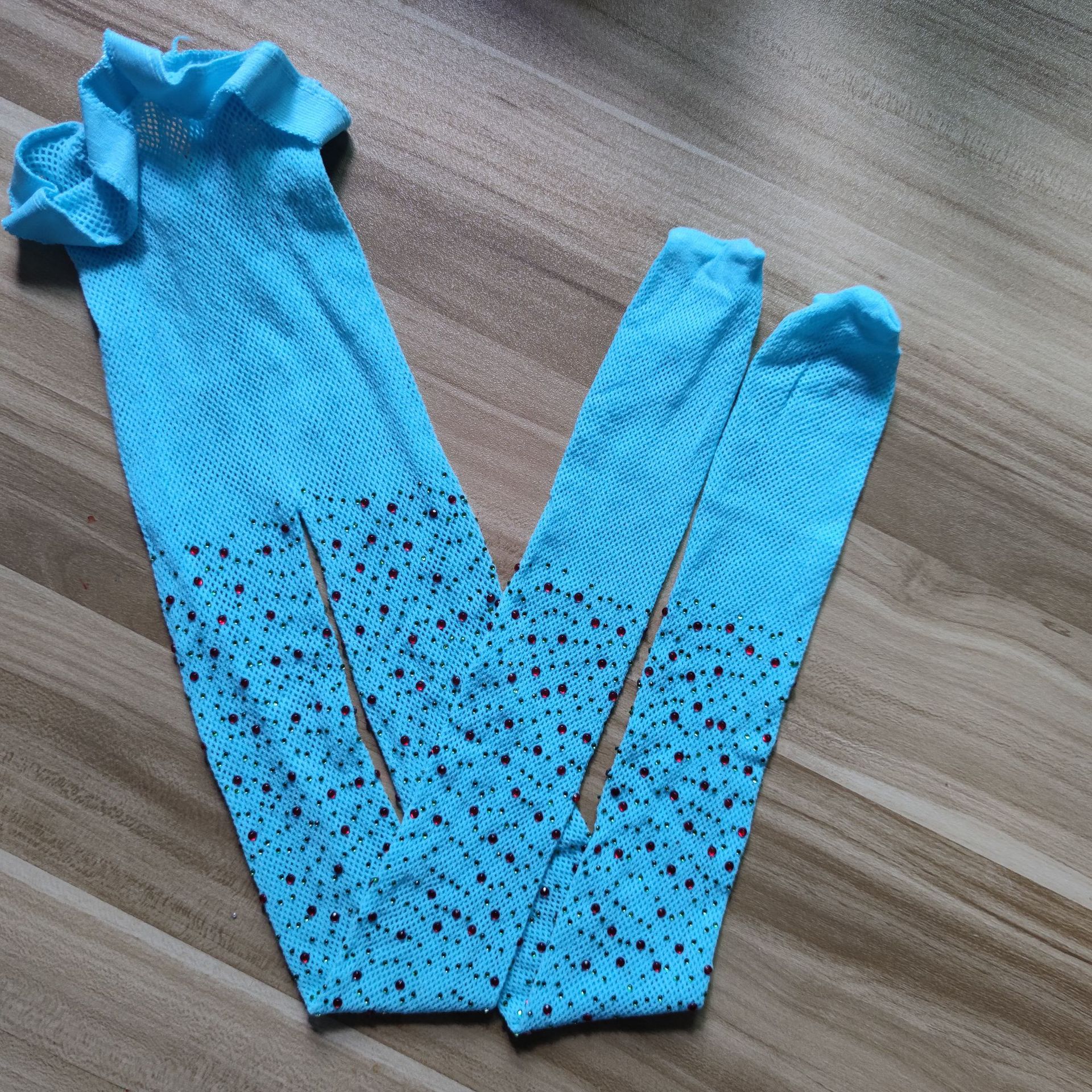 7-12years Bling Strass Visnet Mesh Mode Panty Kinderen Panty Meisjes Hollow Sokken Zwart Blauw Wit Roze KF207: lake blue