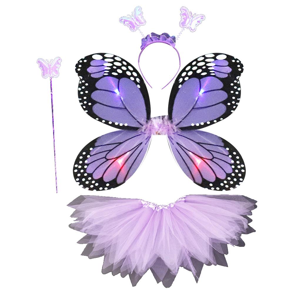Voksne børn 4 stk fe kostume sæt led simulation sommerfugle vinger spids tutu nederdel pandebånd tryllestav prinsesse piger fest dress up: 3