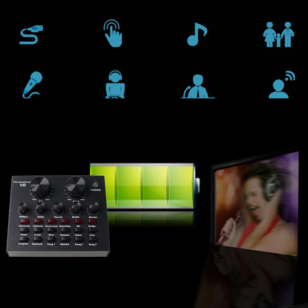 Black V8 Live Sound Card Voice Changer Multiple Funny Sound Effects for Phone Computer Voice Chatting