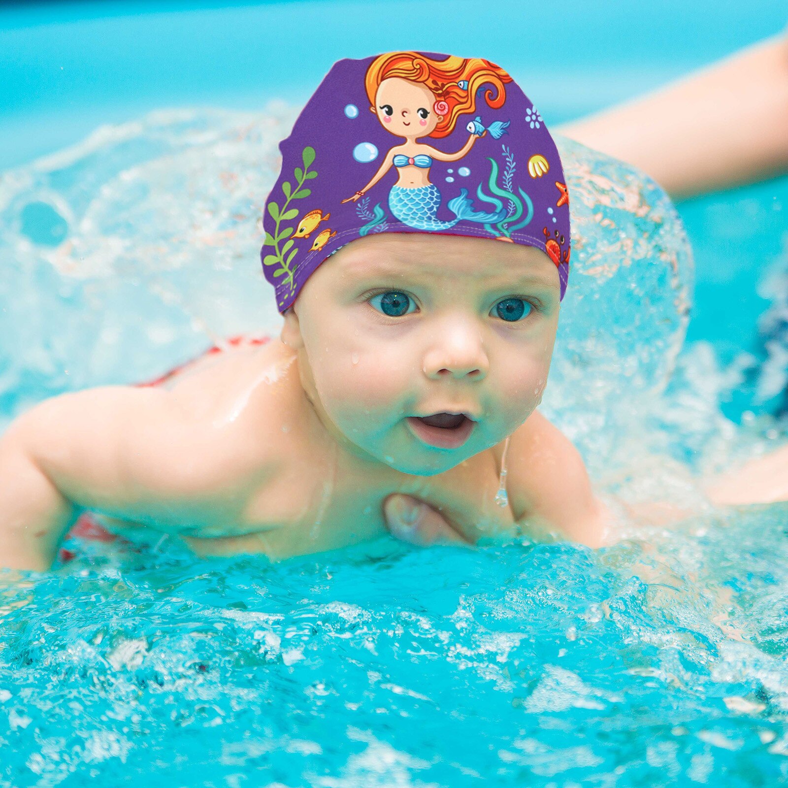 Gorro de natación con estampado de animales para niños y bebés, gorro ligero de poliéster suave con orejas protectoras e impermeable, Unisex # BL2: A